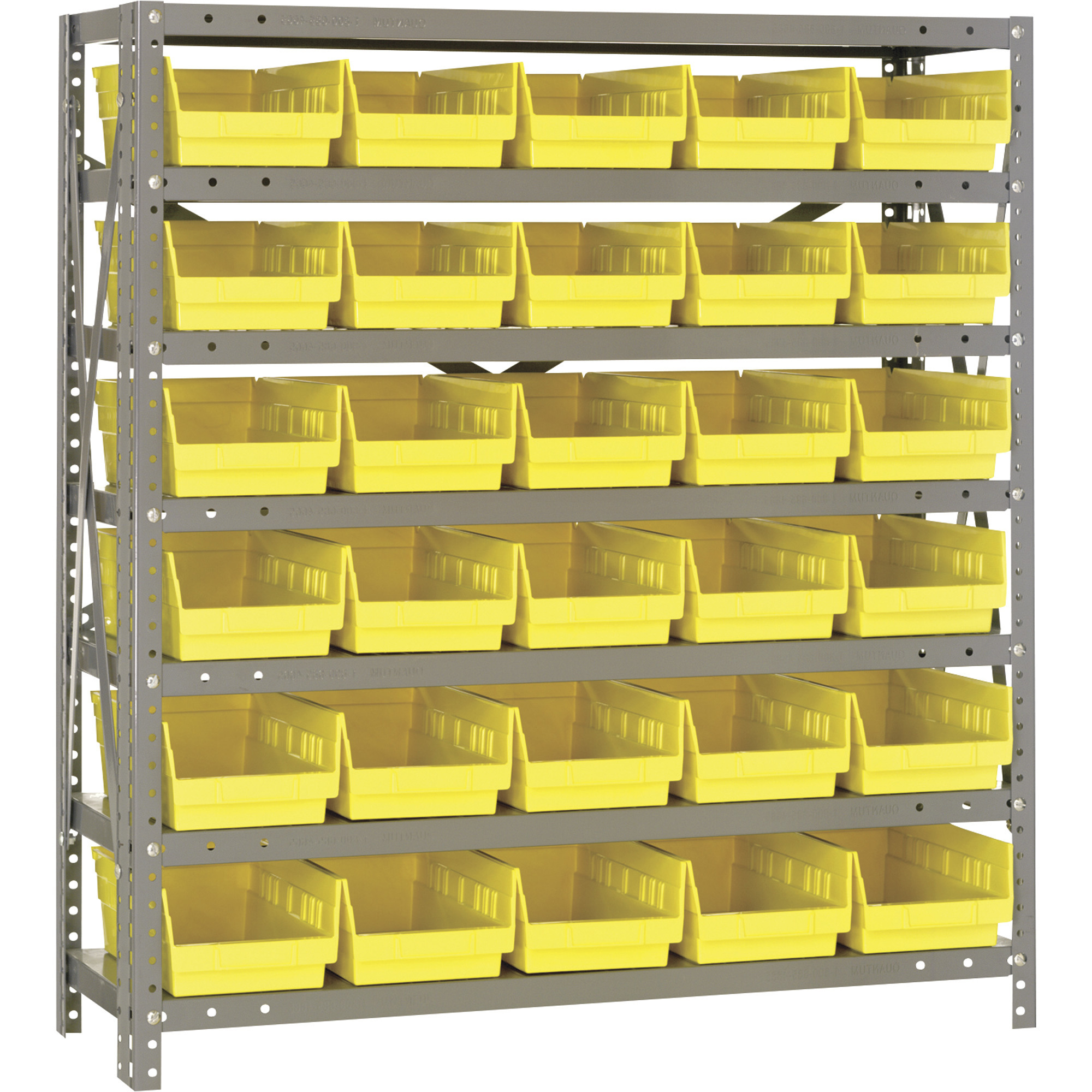 Quantum Storage Single Sided Steel Shelving Unit with 30 Bins,  36in.W x 12in.D x 39in.H Rack Size, Yellow, Model# 1239-102Y
